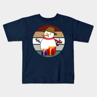 Snowman in hat with presents Kids T-Shirt